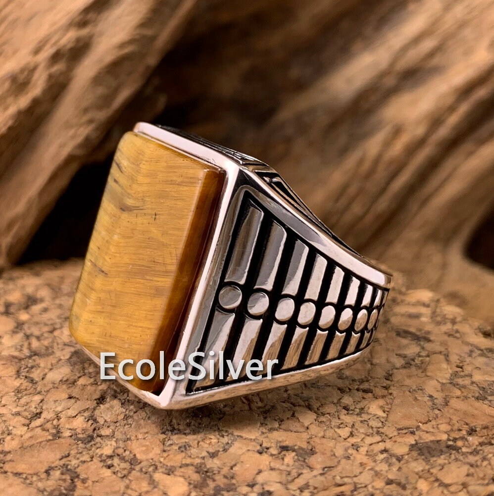 Tiger's Eye Stone Mens Ringsterling Silver Mens Etsy