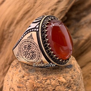 Silver Men's Ring,Silver Mens ring,Red Agate Ring,Red Carnelian Ring,Sterling Silver Men Ring,Ring For Men,Agate Ring,Islam Ring,Muslim Ring