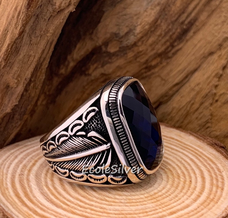 Sterling Silver Mens Ring,Sapphire Men Ring,Men Sapphire Ring,Sapphire Gemstone Men Ring,Sapphire Stone Ring,Silver Men Ring,Ring For Men