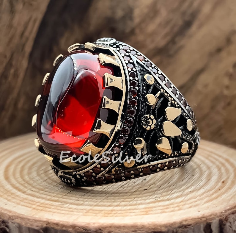Mens Ruby Stone Ring,Sterling Silver Men Ring,Stone Men Ring,Red Zirconia Men Ring,Garnet Men Ring,Red Ruby Men Ring,Silver Mens Ring