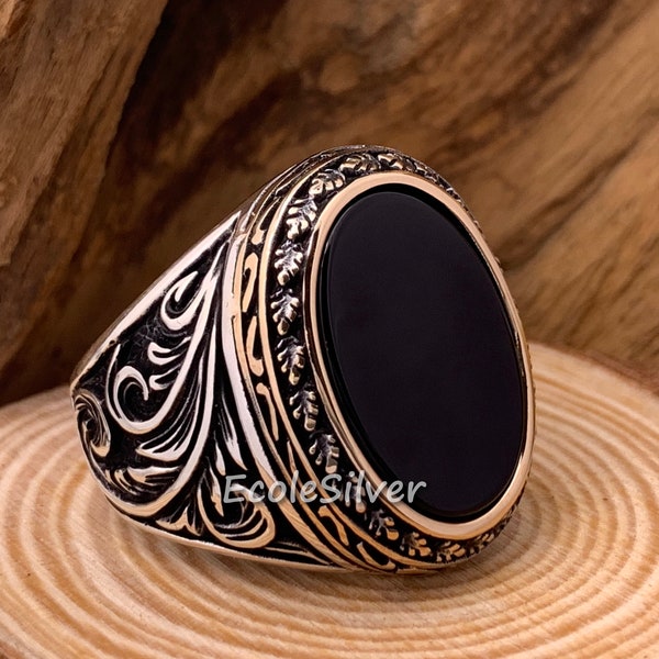 Sterling Silver Mens Ring,Black Agate Men Ring,Mens Agate Ring,Black Stone Men Ring,Onyx Men Ring,Mens Unique Ring,Onyx Men Ring,Mens Ring