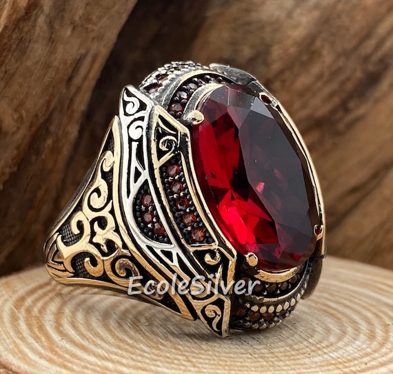 Ruby Stone Ring , Man Handmade Silver Ring , Ruby Red Stone Ring , Engraved  Silver Ring , Ottoman Style Ring , 925k Sterling Silver Ring - Etsy  Australia