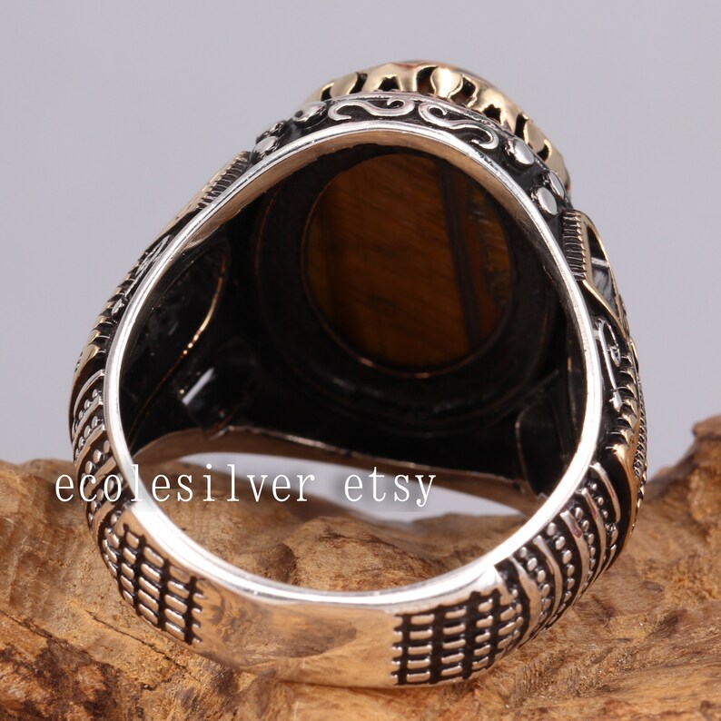 Silver Mens Ring on Tiger Eye Stone Mens Unique Ring Tigers Etsy
