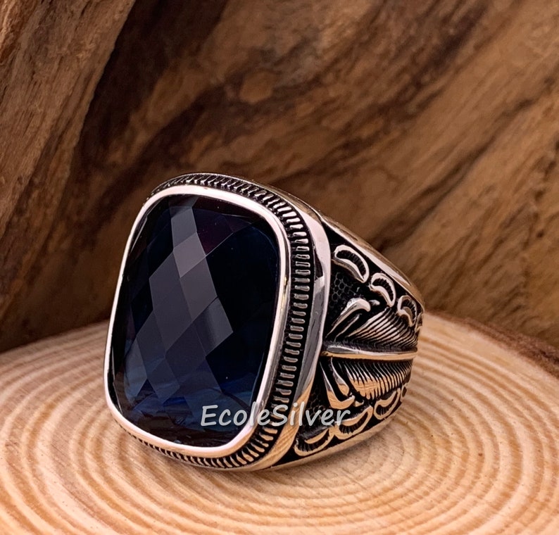 Sterling Silver Mens Ring,Sapphire Men Ring,Men Sapphire Ring,Sapphire Gemstone Men Ring,Sapphire Stone Ring,Silver Men Ring,Ring For Men