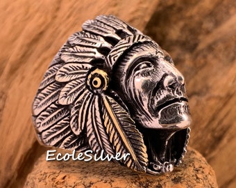 Sterling Silver Mens Ring,Native American Ring,Indian Tribe Chief Ring,Native American Chief,Indian Ring,Red Indian Ring,Apache King Ring