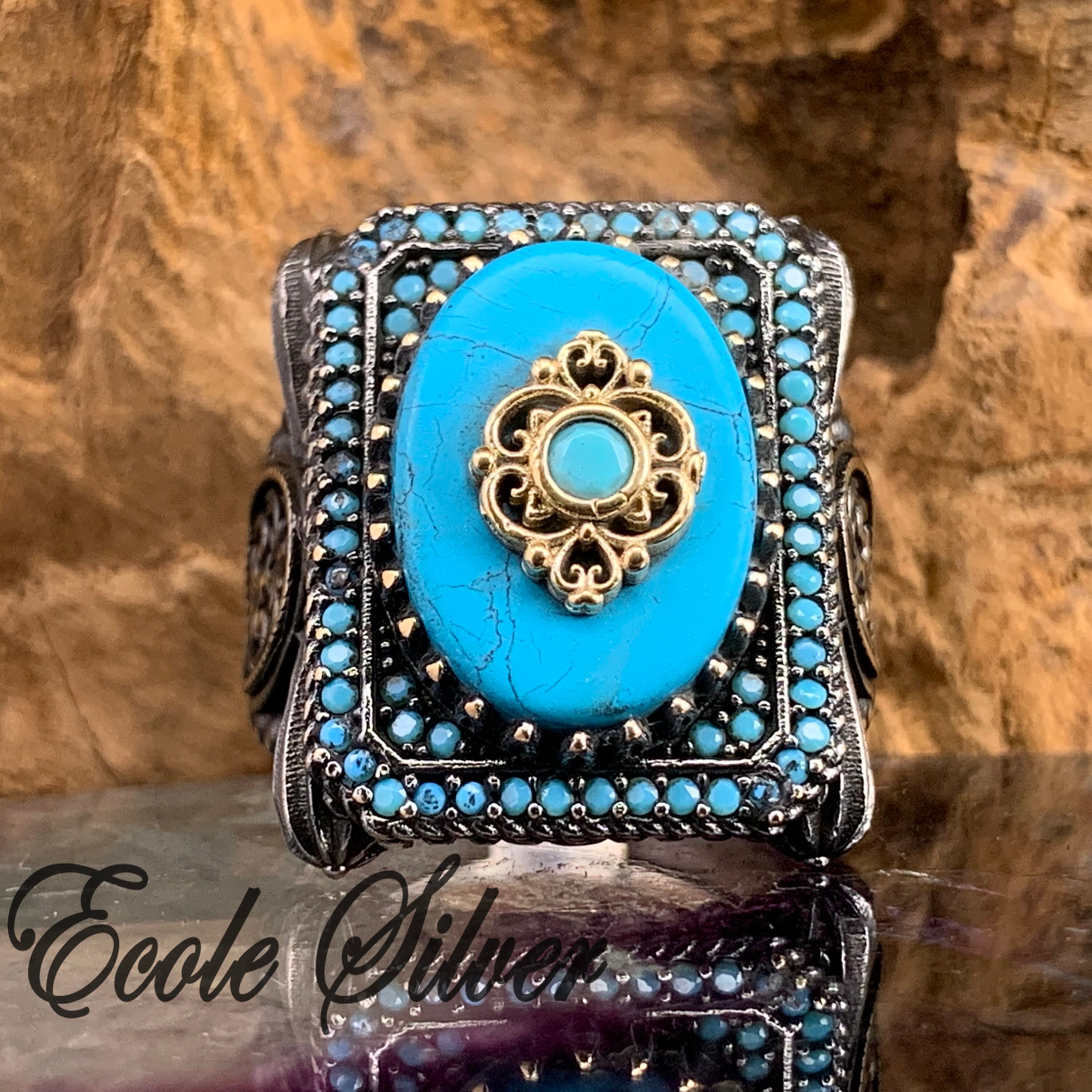 Vintage silver stone ringMen's turqoise ringSterling | Etsy