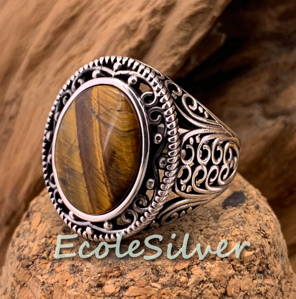 Tiger's Eye Stone Mens RingSterling Silver Mens Etsy