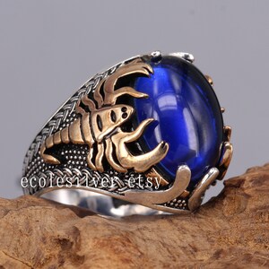 Solid 925 Sterling Silver Scorpion Ring With Onyx Stone - Men's Gothic Style Ring, Made In Turkey