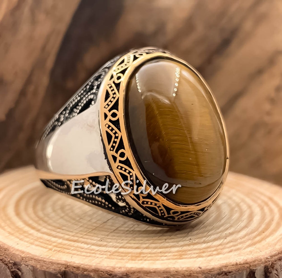 Tiger's Eye Stone Mens Ringsterling Silver Mens - Etsy