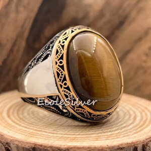 Tiger's Eye Stone Mens Ring,Sterling Silver Mens Ring,Tiger Eye Man Ring,Silver Tigers Eye Man Ring,Stone Mens Ring,925 Silver Man Ring