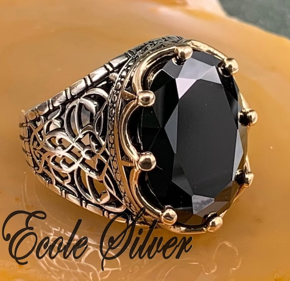 Mens Ring Big Heavy Silver 925 Sterling Statement Jewelry Black Onyx  Handmade 