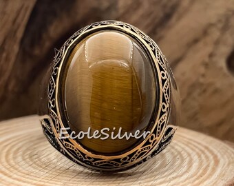 Tiger's Eye Stone Mens Ringsterling Silver Mens - Etsy