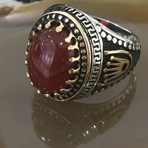 Silver Men Rings Crown Figure On Red Agate 925k Silver