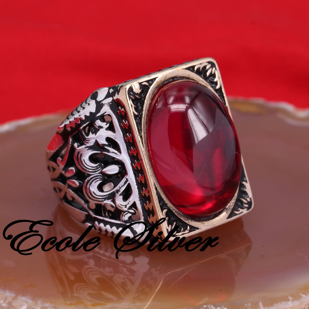 Silver Mens Ring Red Onyx Stone Ring Handmade 925 Pure Silver Etsy