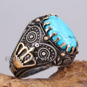 Silver mans ring with Turqoise stone 925k sterling silver mans turquoise ring king crown ring