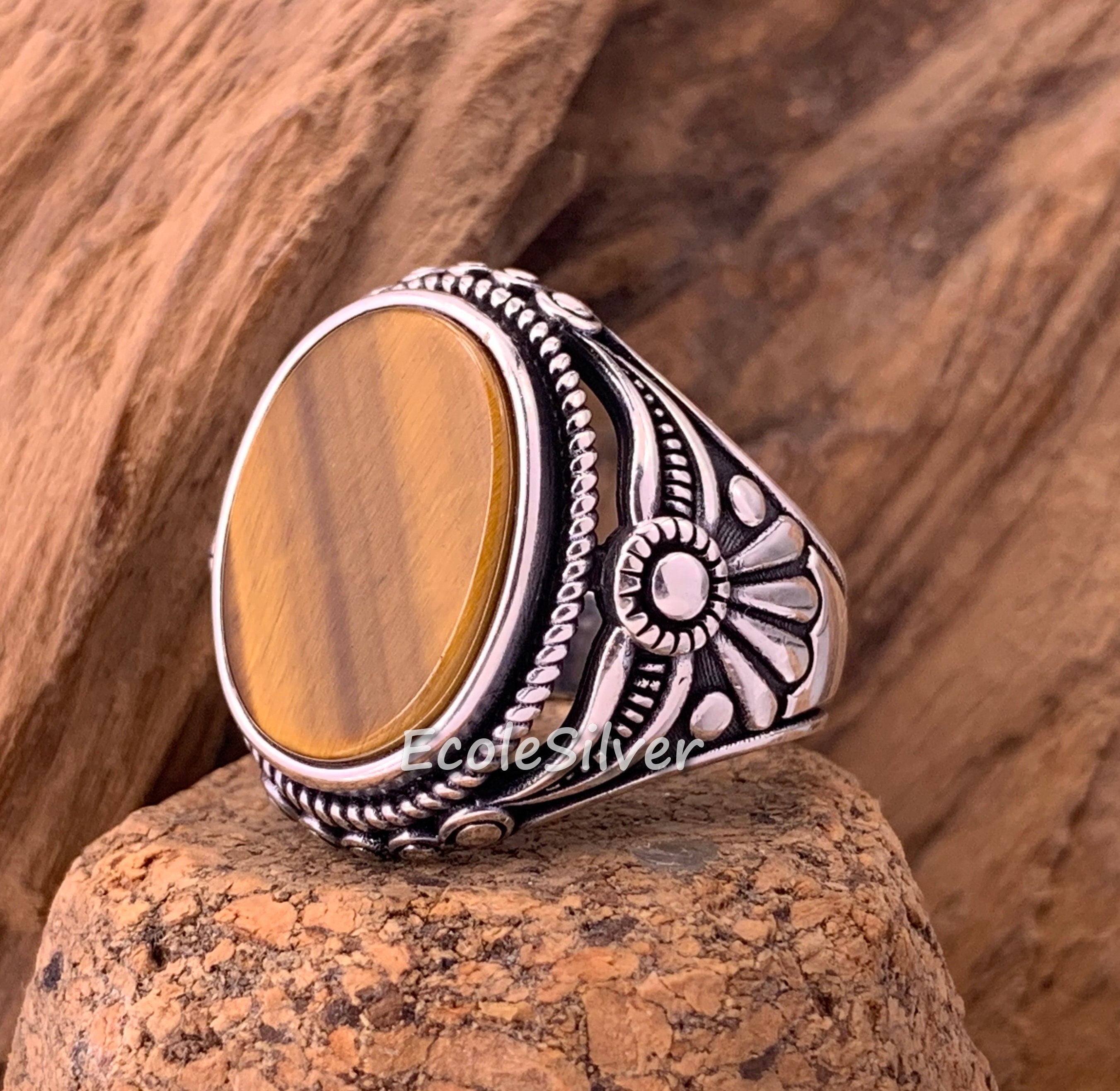 Tiger's Eye Stone Mens RingSterling Silver Mens Etsy