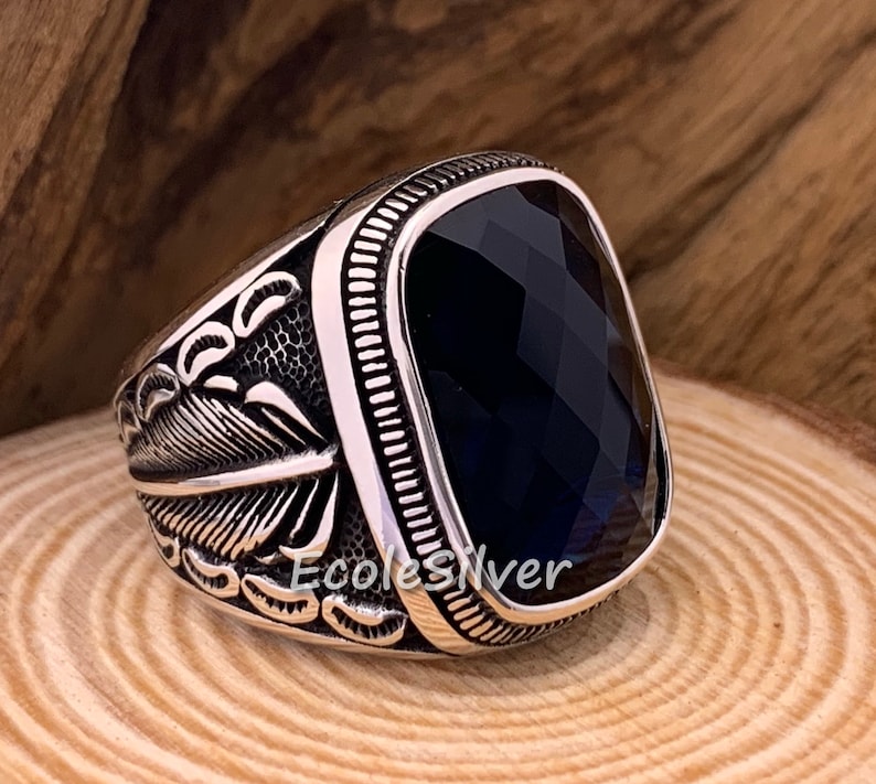 Sterling Silver Mens Ring,Sapphire Men Ring,Men Sapphire Ring,Sapphire Gemstone Men Ring,Sapphire Stone Ring,Silver Men Ring,Ring For Men