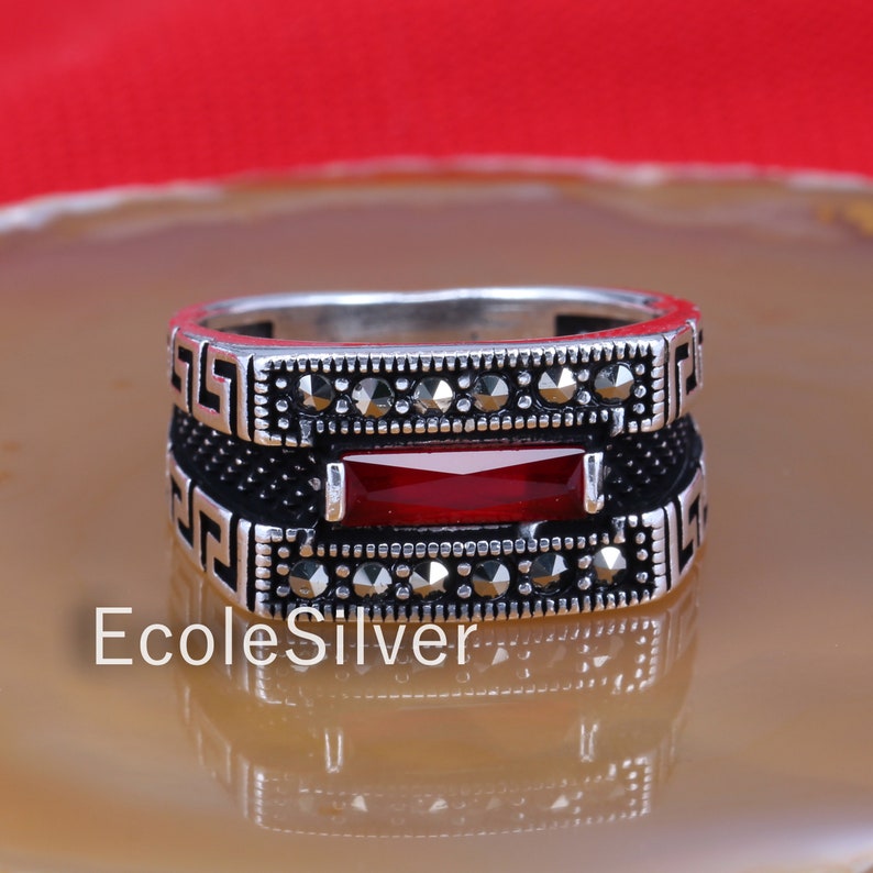 Sterling Silver Mens Ring Red Stone Ring Etsy
