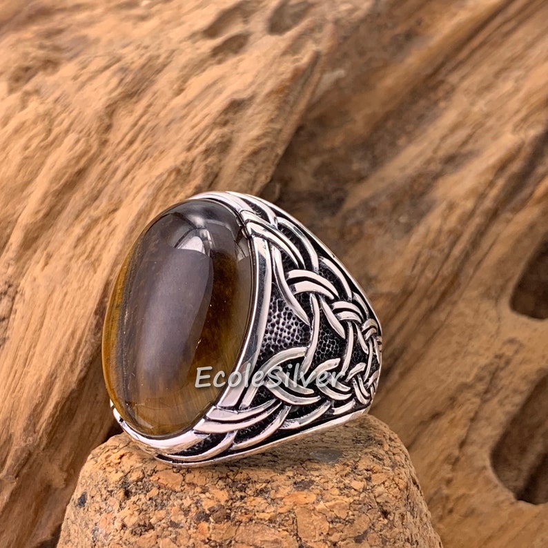 Tiger's Eye Stone Mens Ringsterling Silver Mens Etsy