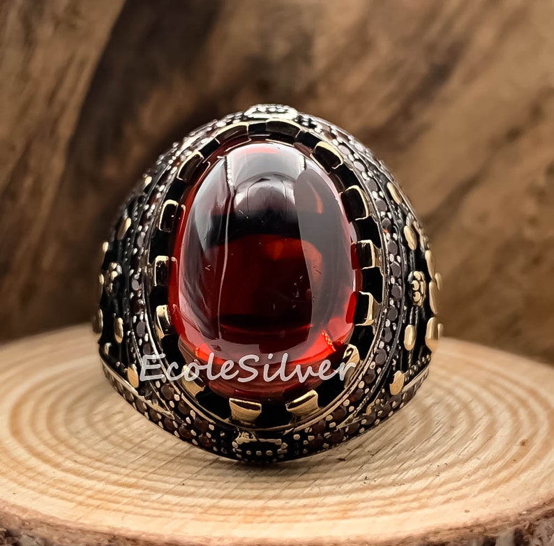 Mens Ruby Stone Ring,Sterling Silver Men Ring,Stone Men Ring,Red Zirconia Men Ring,Garnet Men Ring,Red Ruby Men Ring,Silver Mens Ring