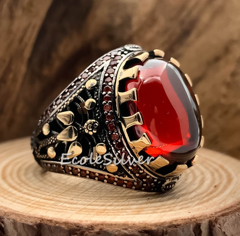 Mens Ruby Stone Ring,Sterling Silver Men Ring,Stone Men Ring,Red Zirconia Men Ring,Garnet Men Ring,Red Ruby Men Ring,Silver Mens Ring