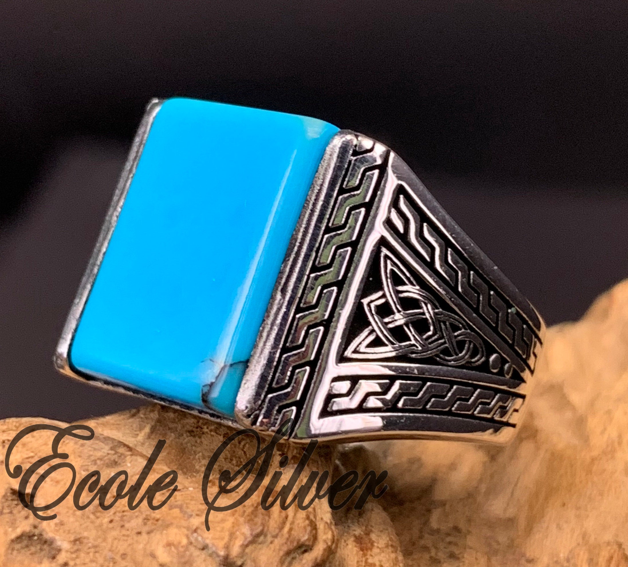 Silver Ring on Turqoise Stonemen's Turqoise Ringsterling - Etsy