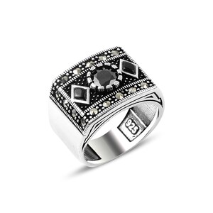 Sterling Silver Mens Ring Black Onyx Stone Ring Marcasite - Etsy