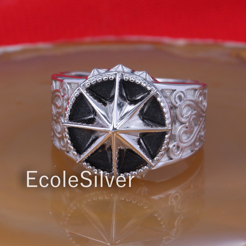 Sterling Silver Mens Ring Captains Compass ring North Star ring