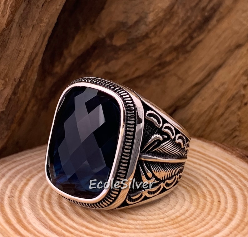 Sterling Silver Mens Ring,Sapphire Men Ring,Men Sapphire Ring,Sapphire Gemstone Men Ring,Sapphire Stone Ring,Silver Men Ring,Ring For Men