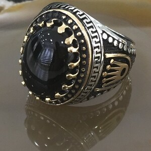 Silver Men Rings Crown Figure On Black Onyx Stone 925k Silver