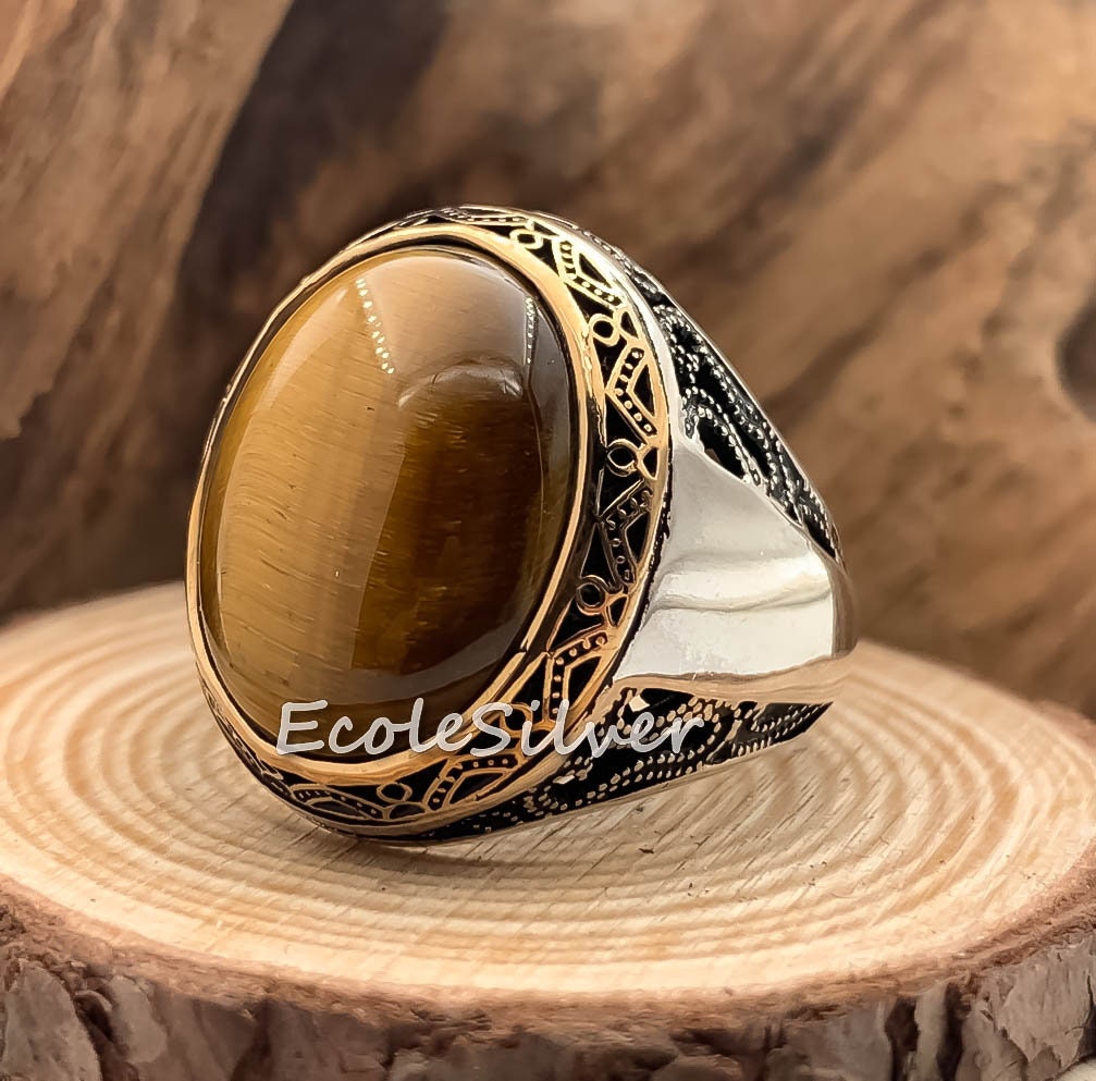 Tiger's Eye Stone Mens Ringsterling Silver Mens - Etsy