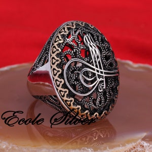 Sterling Silver Mens Ring with Ottoman Sultans Sig,Ottoman Empire Signature