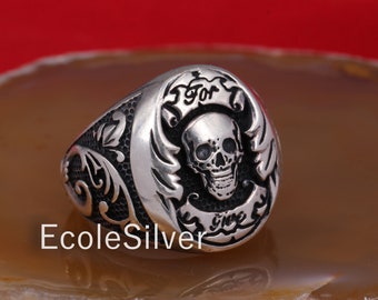 Sterling Silver Mens Ring Skull ring pure silver solid silver ring