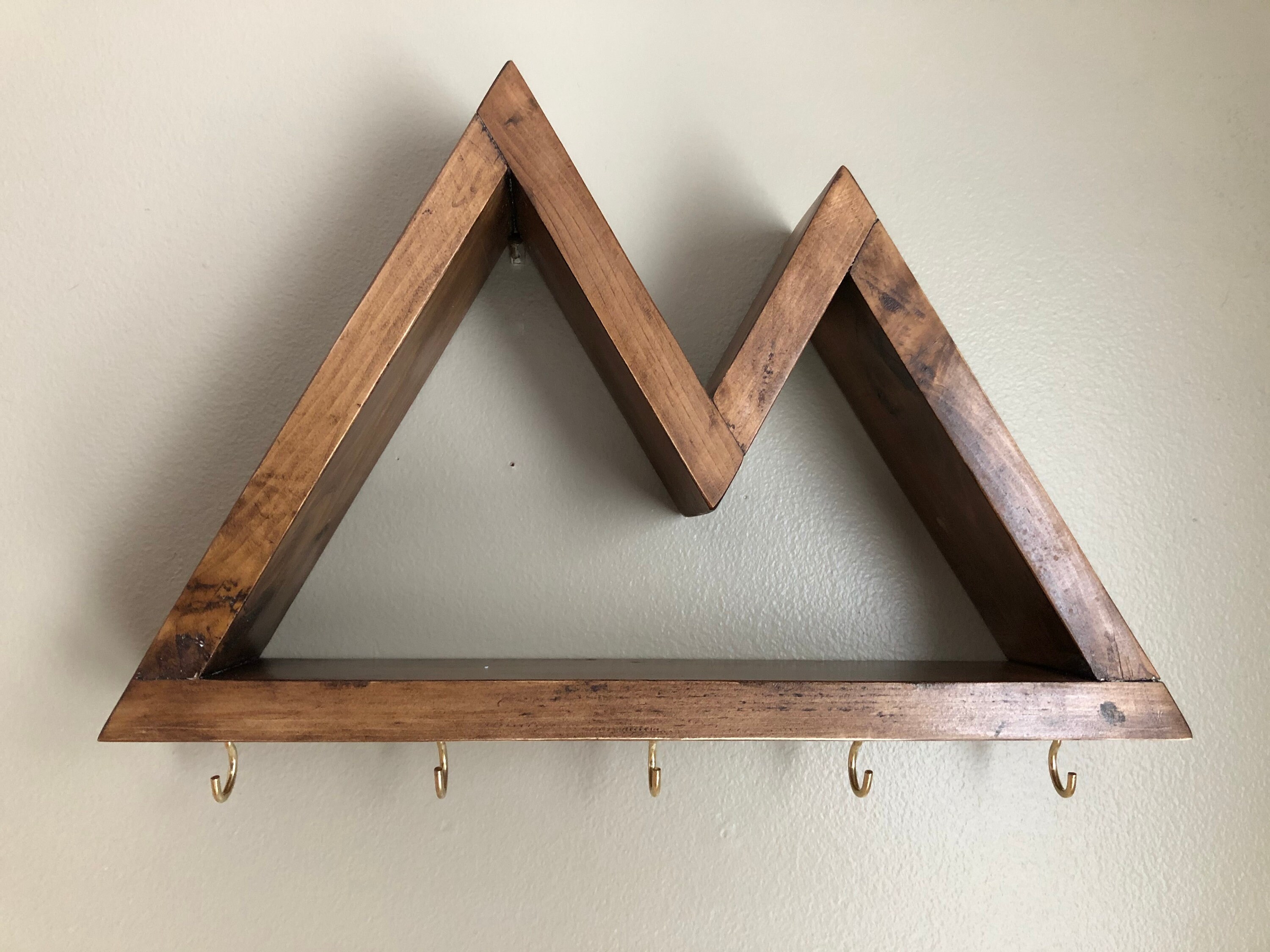 Small Wooden Mountain Shelf with Hooks Etsy