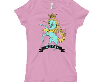 Birthday Party Gift Royal Crown Soft Light Pink Unicorn T-Shirt Girls 100/% Cotton