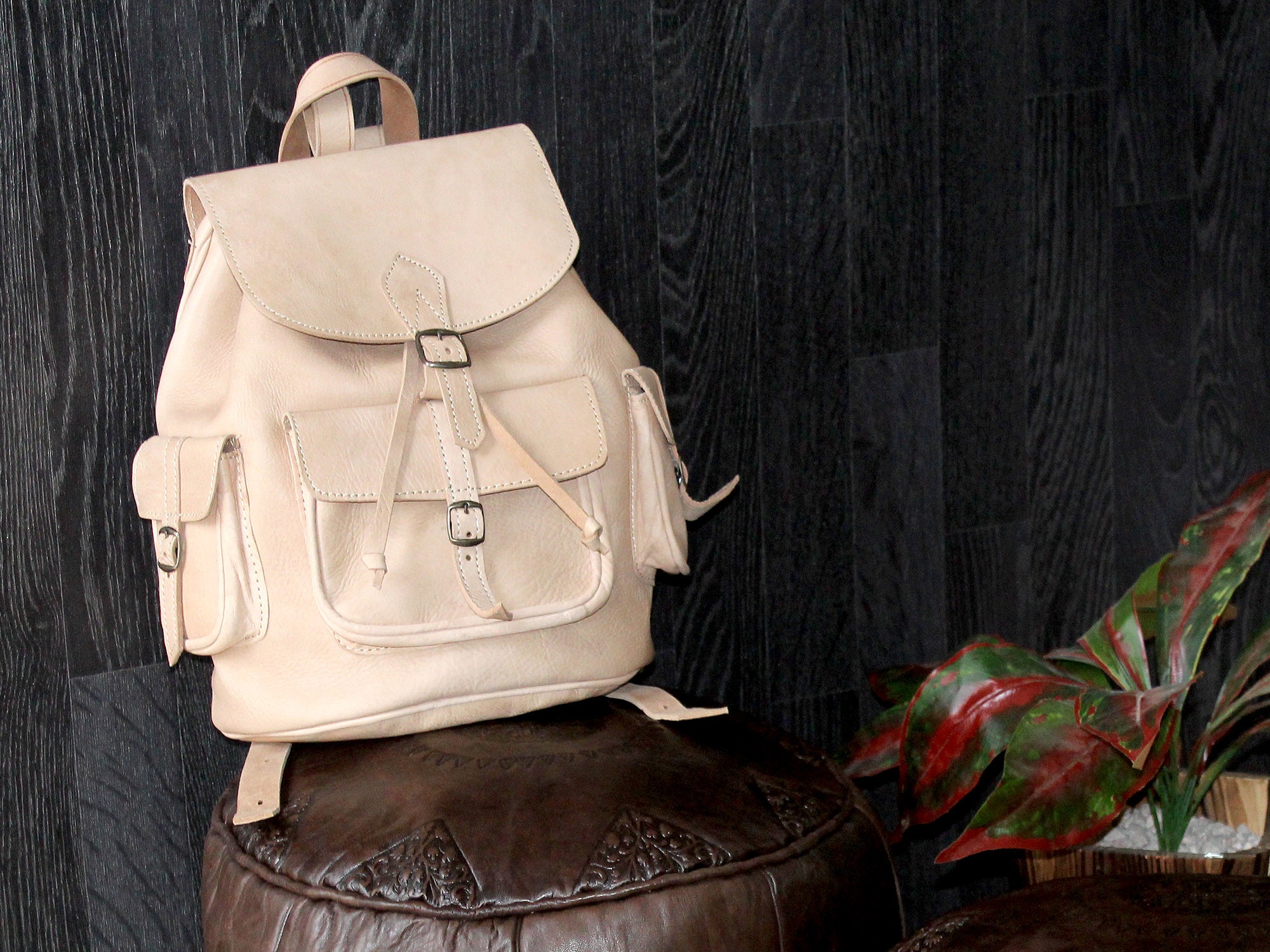 Womens Leather Backpack Beige Backpack Leather Backpack - Etsy