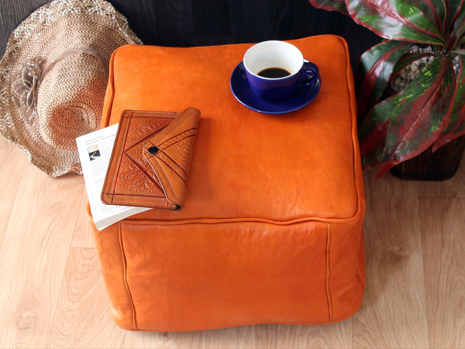 Square Leather Pouf Moroccan Pouf Footstool Ottoman Pouf Etsy