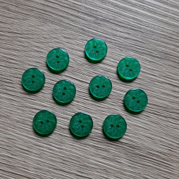 10 petits boutons vert fleurs 12 mm