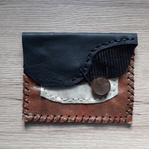 porte-monnaie cuir marron argenté et noir