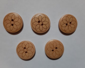 boutons bois fleurs 25 mm