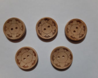 boutons bois fleurs 25 mm