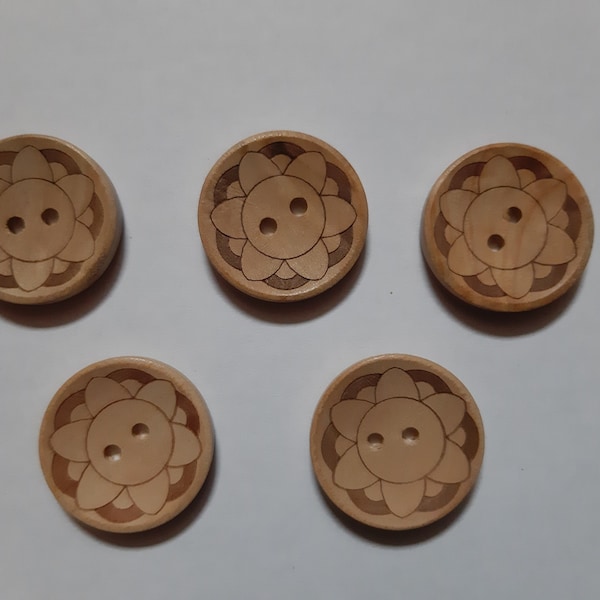 boutons bois fleurs 25 mm