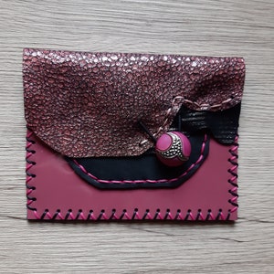 porte-monnaie cuir fantaisie rose et noir