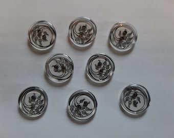 8 boutons fleurs transparent et noir  15 mm