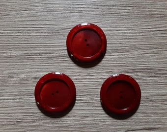 3 gros boutons rouges vintage 36 mm