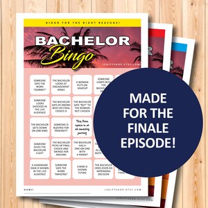 Los tableros de bingo Bachelor Finale, juego de cartas de bingo imprimible de programa de televisión, descarga instantánea, regalo de programa de televisión, visualización de regalos de fiesta