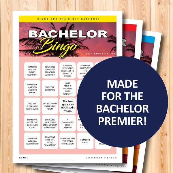The Bachelor bingo boards, premier episode, tv show printable bingo game, instant download, tv show gift, viewing party gifts