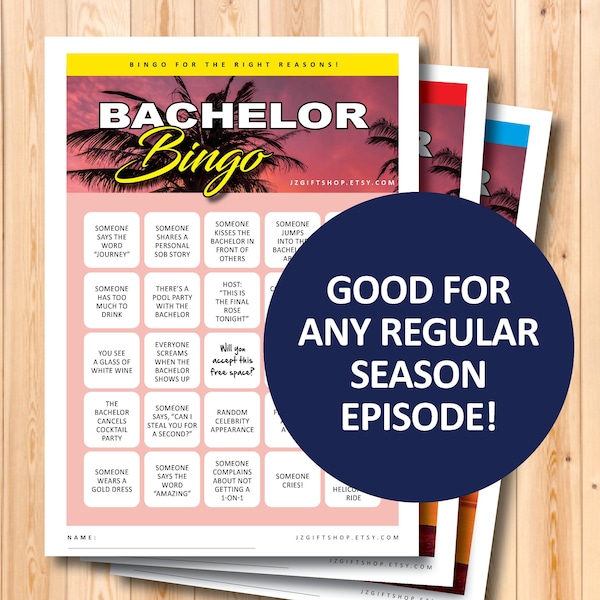 The Bachelor TV show bingo boards, printable bingo game, instant download, tv show gift, viewing party gifts