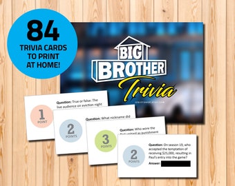 The Big Brother trivia card game, tv show, Big Brother gift, viewing party, printable game, instant download, Julie Chen