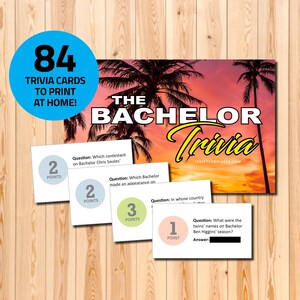 El juego de cartas de trivia de Bachelor, programa de televisión, regalo de programa de televisión de Bachelor, fiesta de visualización de Bachelor, juego imprimible The Bachelorette